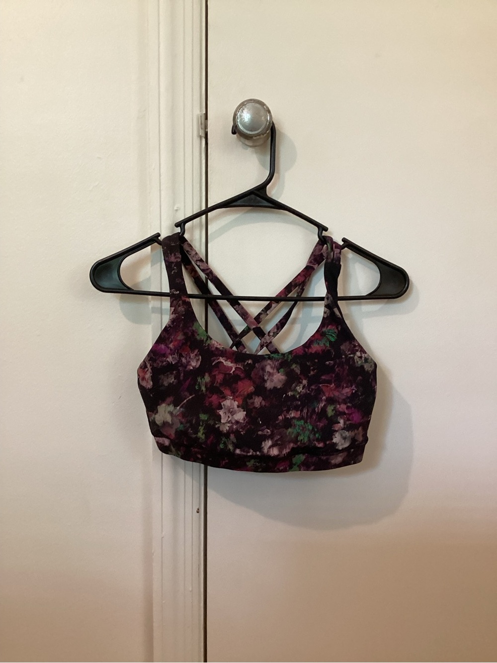 Lululemon Athletica Floral Print Strappy Sports Bra - Black & Purple